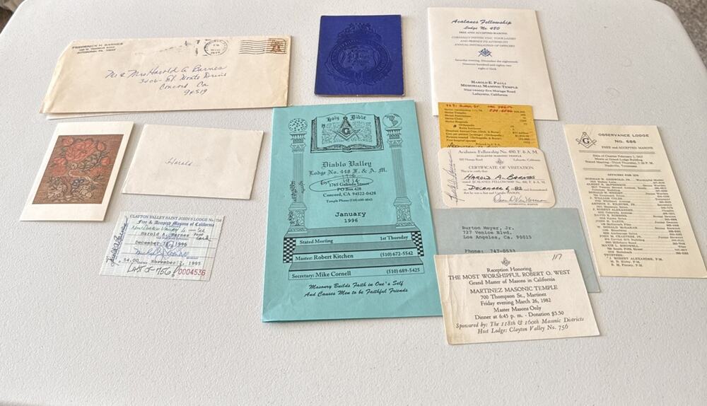 Masonic Member Membership Ephemera Lot Lafayette CA Vintage